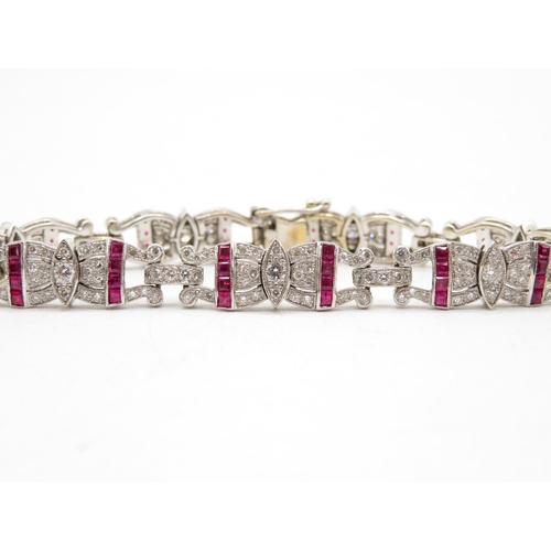 202 - 18ct white gold ruby and diamond bracelet from 1940s fully HM tight safety clasp in excellent condit... 