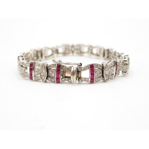 202 - 18ct white gold ruby and diamond bracelet from 1940s fully HM tight safety clasp in excellent condit... 