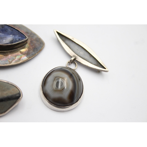 212 - X 3 .925 Modernist Gemstone Brooches