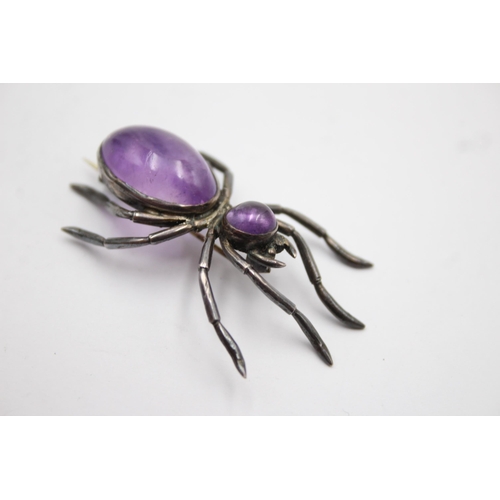 228 - .925 Amethyst Set Vintage Spider Brooch