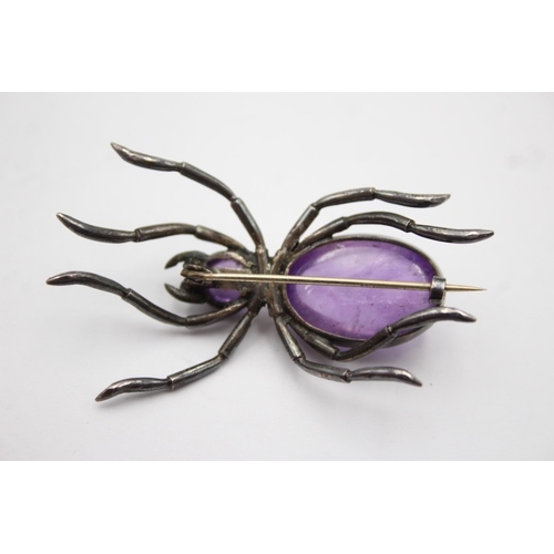 228 - .925 Amethyst Set Vintage Spider Brooch