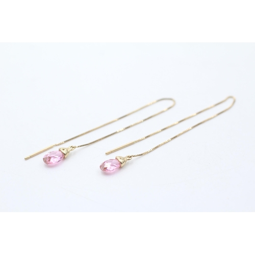 23 - 14ct gold clear gemstone drop earrings (1.4g)