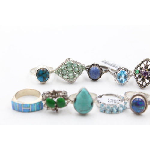 237 - 12 X .925 Gemstone Set Rings Including Tggc