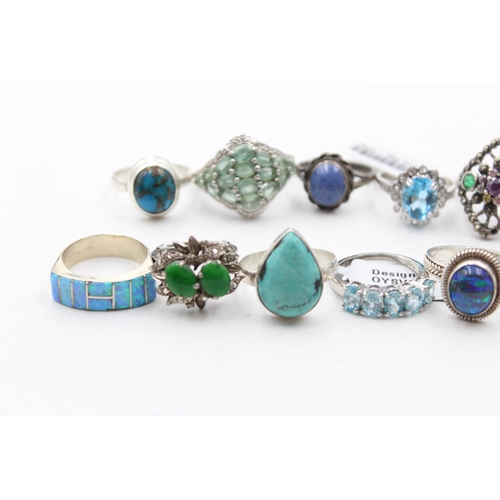 237 - 12 X .925 Gemstone Set Rings Including Tggc