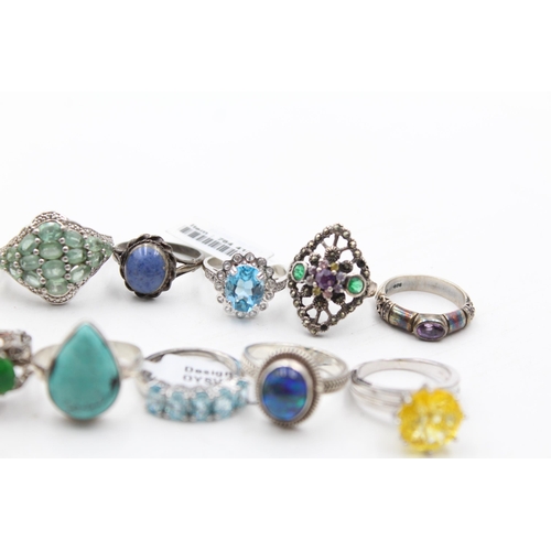 237 - 12 X .925 Gemstone Set Rings Including Tggc