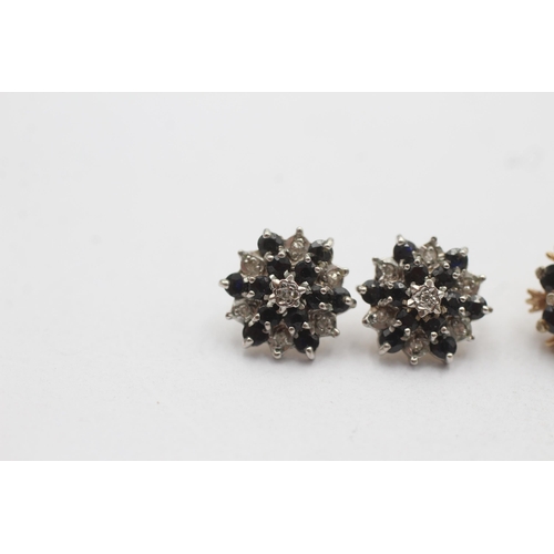 26 - 2 x 9ct gold sapphire and diamond cluster stud earrings (5.2g)