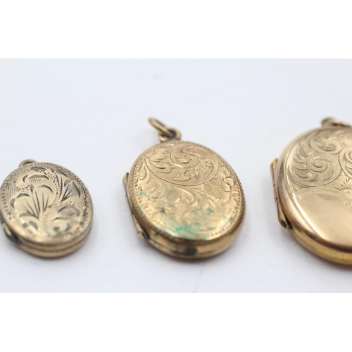 3 - 3 x 9ct back & front gold vintage foliate oval lockets (11.5g)