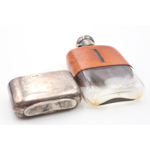 317 - Vintage Hallmarked 1941 Sheffield STERLING SILVER & Leather Hip Flask (228g)