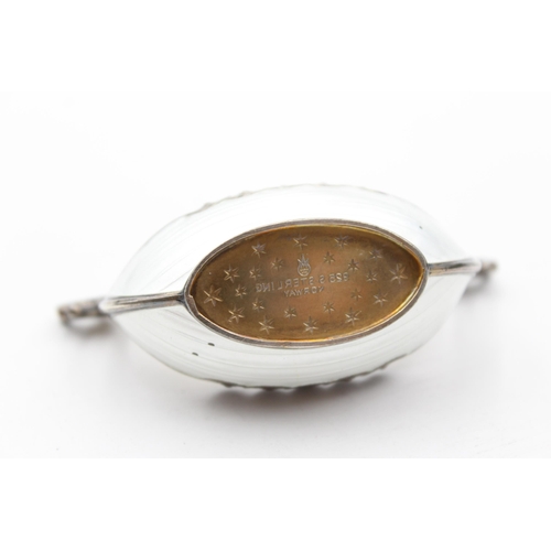 325 - Vintage .925 Norway STERLING SILVER Viking Boat Salt Dish w/ Spoon, Enamel (46g)