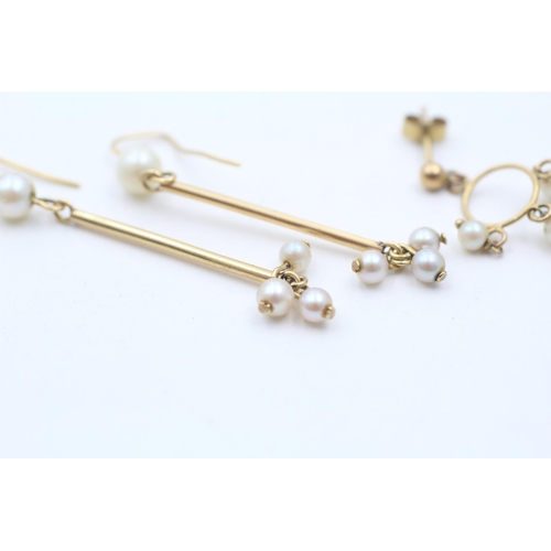 33 - 2 x 9ct gold paired cultured pearl drop earrings (3.4g)