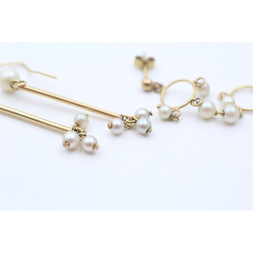 33 - 2 x 9ct gold paired cultured pearl drop earrings (3.4g)