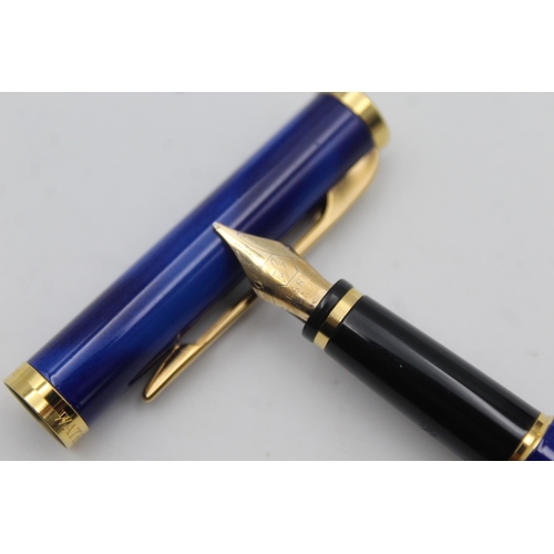 359 - Vintage WATERMAN Preface Blue Lacquer FOUNTAIN PEN w/ 18ct Gold Nib WRITING