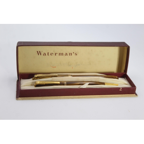 368 - Vintage WATERMAN 503 Brown FOUNTAIN PEN w/ 14ct Gold Nib, Pencil, Box Etc