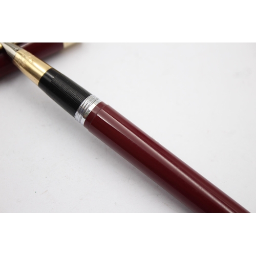 370 - Vintage SHEAFFER Snorkel Burgundy FOUNTAIN PEN w/ 14ct Gold Nib WRITING