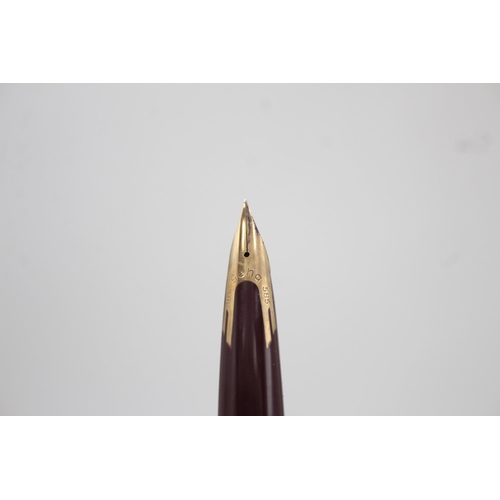 377 - Vintage PELIKAN Burgundy FOUNTAIN PEN w/ 14ct Gold Nib WRITING