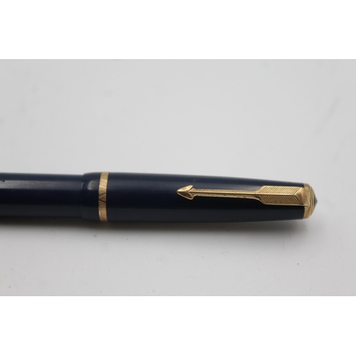 387 - Vintage PARKER Duofold Navy FOUNTAIN PEN w/ 14ct Gold Nib WRITING