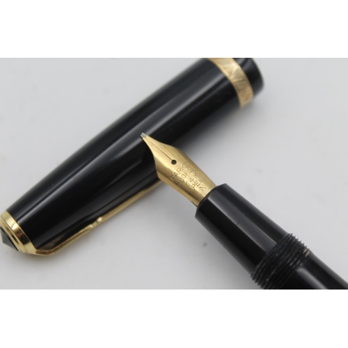 394 - Vintage PARKER Duofold Black FOUNTAIN PEN w/ 14ct Gold Nib WRITING Boxed