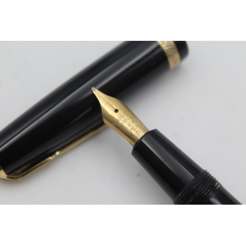 394 - Vintage PARKER Duofold Black FOUNTAIN PEN w/ 14ct Gold Nib WRITING Boxed