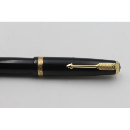 394 - Vintage PARKER Duofold Black FOUNTAIN PEN w/ 14ct Gold Nib WRITING Boxed