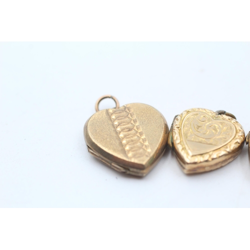 4 - 3 x 9ct back & front gold vintage etched heart lockets (8.8g)