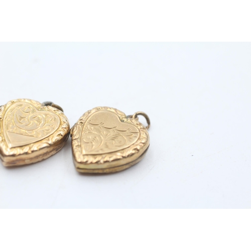 4 - 3 x 9ct back & front gold vintage etched heart lockets (8.8g)