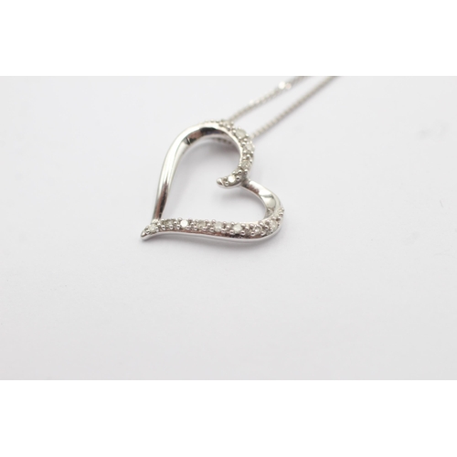 40 - 9ct white gold diamond heart pendant necklace (1.6g)