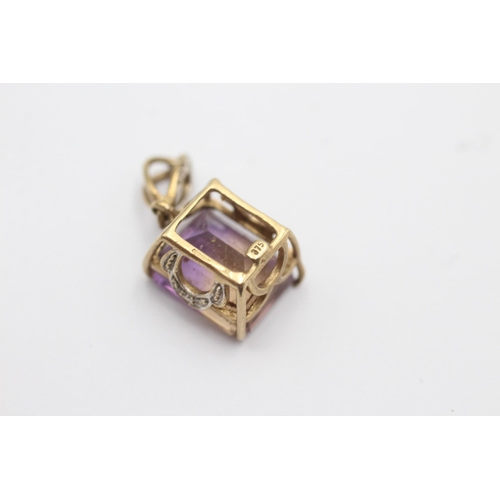 41 - 9ct old vintage ametrine & diamond pendant (2.7g)