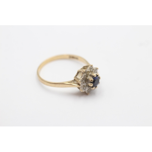 46 - 9ct gold vintage sapphire & diamond floral cluster ring (1.9g) size  O