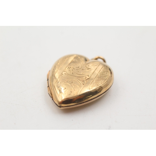 5 - 3 x 9ct back & front gold vintage foliate motif heart lockets (10.1g)