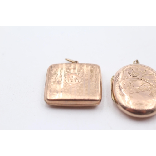 50 - 3 x 9ct gold back and front engraved lockets inc. floral (12.5g)