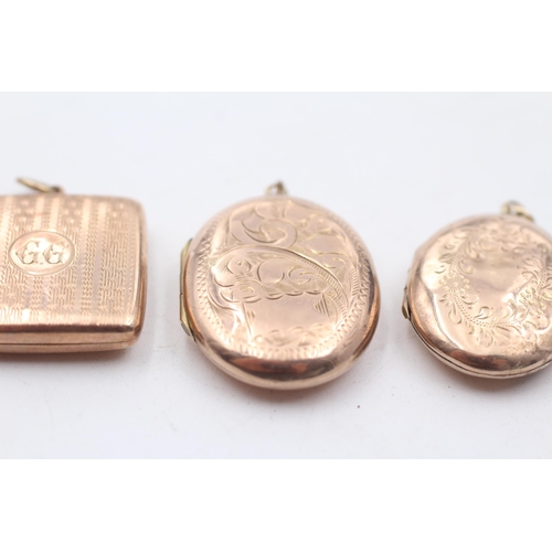 50 - 3 x 9ct gold back and front engraved lockets inc. floral (12.5g)