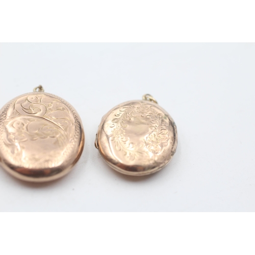 50 - 3 x 9ct gold back and front engraved lockets inc. floral (12.5g)