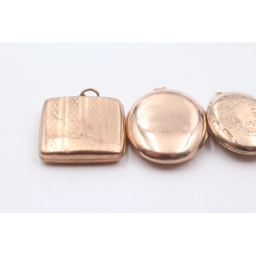 50 - 3 x 9ct gold back and front engraved lockets inc. floral (12.5g)