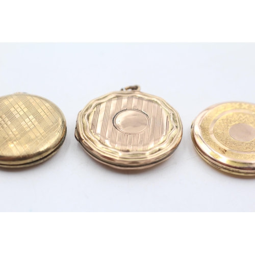 52 - 3 x 9ct gold back and front engraved round lockets (16.2g)