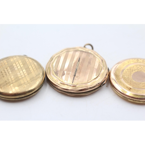 52 - 3 x 9ct gold back and front engraved round lockets (16.2g)