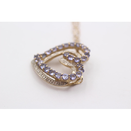 103 - 9ct Gold Diamond & Tanzanite Heart Pendant Necklace (3.5g)