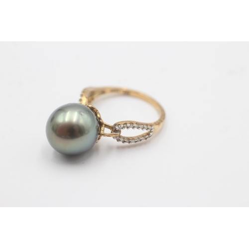 117 - 9ct Gold Cultured Pearl Single Stone Ring With Diamond Set Shank (4.4g)Size O