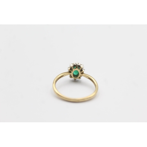 118 - 9ct Gold Diamond & Emerald Oval Halo Ring (1.6g)Size L 1/2