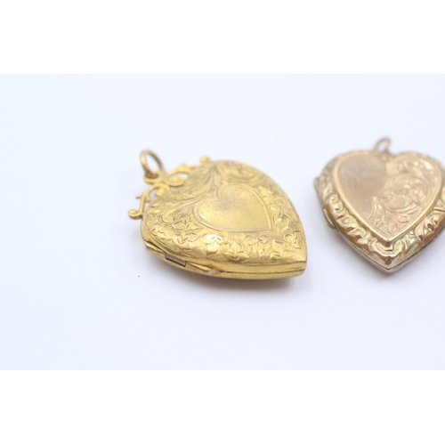 12 - 3 X 9ct Gold Back And Front Engraved Heart Lockets Inc. Crucifix (11.6g)