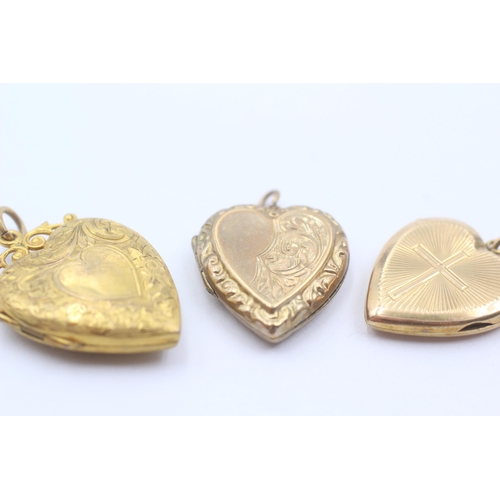 12 - 3 X 9ct Gold Back And Front Engraved Heart Lockets Inc. Crucifix (11.6g)