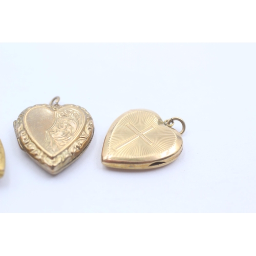 12 - 3 X 9ct Gold Back And Front Engraved Heart Lockets Inc. Crucifix (11.6g)