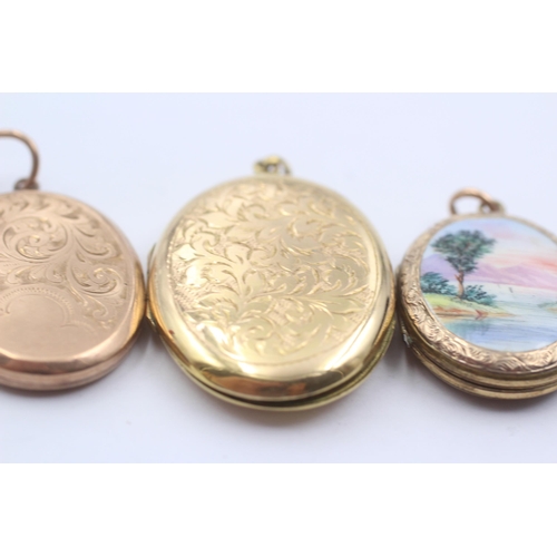 13 - 4 X 9ct Gold Back And Front Engraved Oval Lockets Inc. Hand Painted Enamel (23.7g)