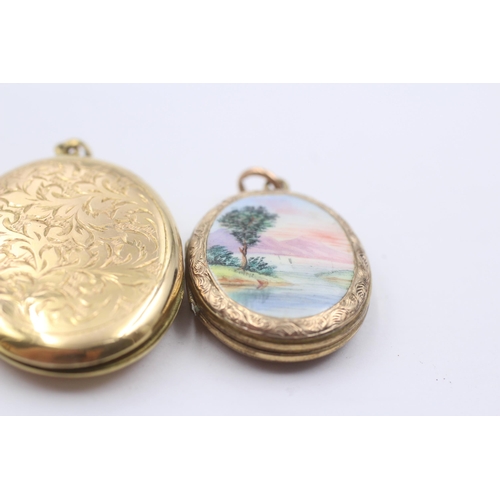 13 - 4 X 9ct Gold Back And Front Engraved Oval Lockets Inc. Hand Painted Enamel (23.7g)