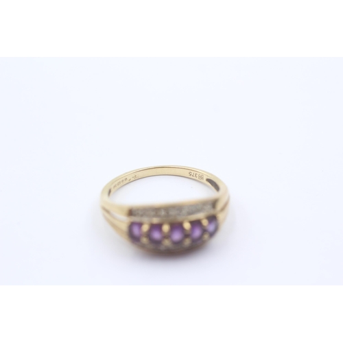 19 - 9ct Yellow And White Gold Diamond And Amethyst Three Row Half Eternity Ring (2.7g)Size S