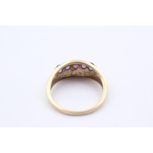 19 - 9ct Yellow And White Gold Diamond And Amethyst Three Row Half Eternity Ring (2.7g)Size S