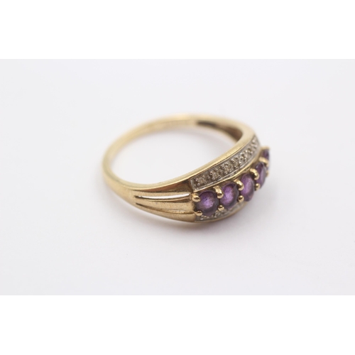 19 - 9ct Yellow And White Gold Diamond And Amethyst Three Row Half Eternity Ring (2.7g)Size S