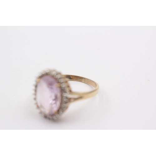 23 - 9ct Gold Oval Amethyst And Diamond Halo Cluster Cocktail Ring (3.6g)Size Q