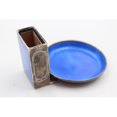 317 - Vintage 1927 London Import STERLING SILVER Enamel Ashtray & Matchbox Holder 74g