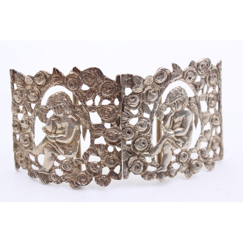 329 - Antique Victorian 1898 London STERLING SILVER Cherub Ladies Belt Buckle (85g)