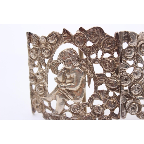 329 - Antique Victorian 1898 London STERLING SILVER Cherub Ladies Belt Buckle (85g)